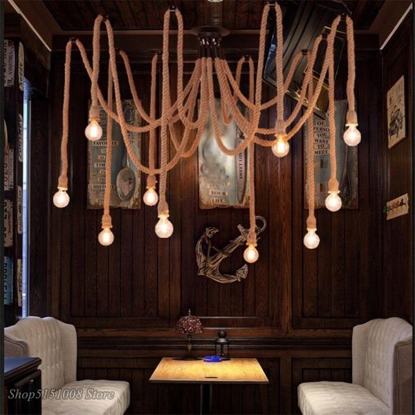 Lampes suspendues Loft corde lampe Vintage Net araignée lustres plafond barre créative bricolage café fée lumières tisser filPendant LampsPendant