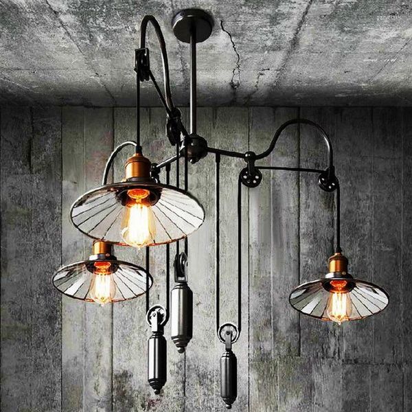 Lámparas colgantes Loft Vintage Industrial E27 LED Edison Bombillas Levantar Pintura negra Polea de hierro Luces ajustables para la decoración de la barra del comedor