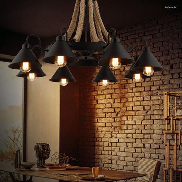 Lampes suspendues Loft Vintage Style industriel Lustre en corde Restaurant Boutique de vêtements Barber Personnalité Creative Bar Elchandelier