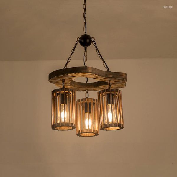 Lampes suspendues Loft Vintage Lampe en bois Style industriel Magasin de vêtements Pot Restaurant Bar Café Creative American Lights
