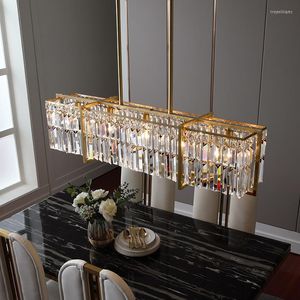 Hanglampen lange eetkamer tafel verlichting creatieve persoonlijkheid gouden luxe kristal kroonluchter