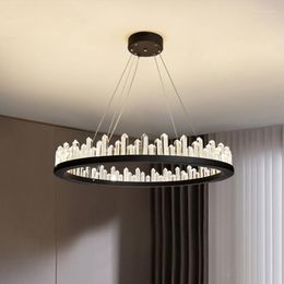 Lampes suspendues Low Key Luxe Cristal Salon Lustre Post-moderne Nordic Light Designer Simple Black Circle Chambre Table