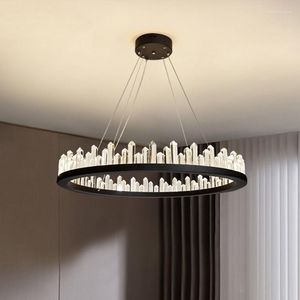 Lámparas colgantes Low Key Luxury Crystal Living Room Chandelier Post-modern Nordic Light Designer Simple Black Circle Dormitorio Mesa