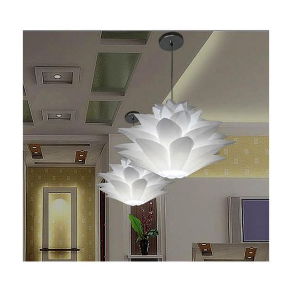 Lampes Suspendues Prix Le Plus Bas En Vente Diy Moderne Pomme De Pin Lumière Creative Lily Lotus Novel Led E27 35/45 / 55Cm Iq Puzzle Lampe White Drop Dhfog