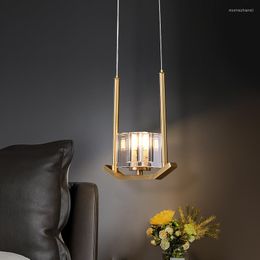 Lampes suspendues Lampe de chevet de luxe en cristal Lampe de chambre minimaliste moderne Personnalité créative Cuivre Lustre à tête unique à longue ligne