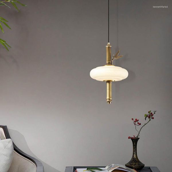 Lámparas colgantes Araña de cobre de lujo Personalidad Luz de vidrio simple Dormitorio exquisito Comedor Sala de estar