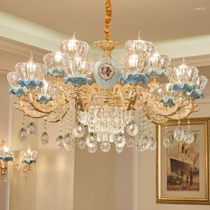 Lampes suspendues lustre en cristal de luxe pour salon luminaires classiques chambre lampe en or plafond à LED
