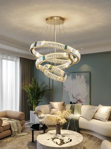 Lámparas colgantes Iluminación de araña de cristal de lujo para sala de estar Dormitorio Comedor Loft Hogar LED Anillo redondo moderno Lámpara de techo colgante
