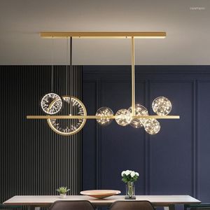 Hanglampen luxe kristallen restaurantlamp lange kroonluchter vol met sterren moderne licht bar net rode eetkamer 2022