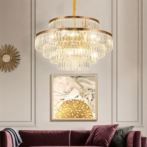 Lámparas colgantes de lujo dorado redondo doble salón de bodas sala de estar Kronleuchter Post moderno k9 candelabro de cristal colgante de luz para el hogar