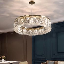 Lámparas colgantes Candelier LED LED 2022 Lámpara de estar de cristal creativo Decoración moderna del hogar Luz colgante Cocina de oro redondo Lucd