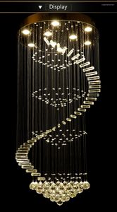 Lampes suspendues luxe Led goutte de pluie lustre cristal lumière GU10 escalier lampe pour salon chambre D.80cm H.180cm