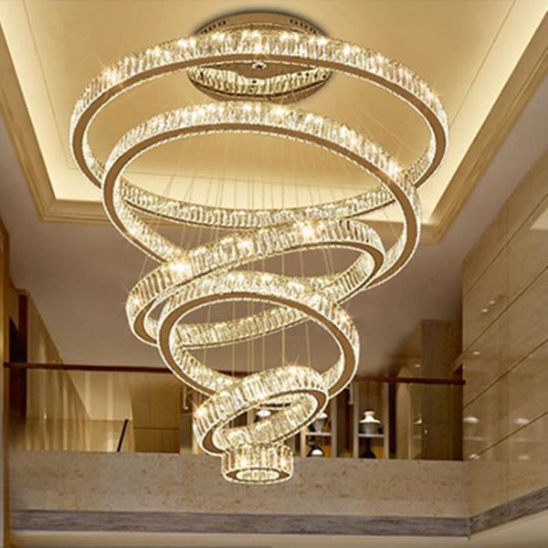 Lampes suspendues Salon de luxe Lustre moderne Éclairage Grand escalier LED Lampe en cristal Décoration de la maison Cristal Lustre LuminairesPendentif