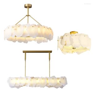 Lampes suspendues de luxe en marbre, lustres en cuivre à intensité variable LED, suspension moderne pour plafond, décoration de la maison, décor de salon