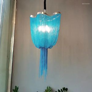 Lampes suspendues Lustres modernes de luxe éclairage salon lustre plafond avec frange bleue chambre métal rétro villa pour hall
