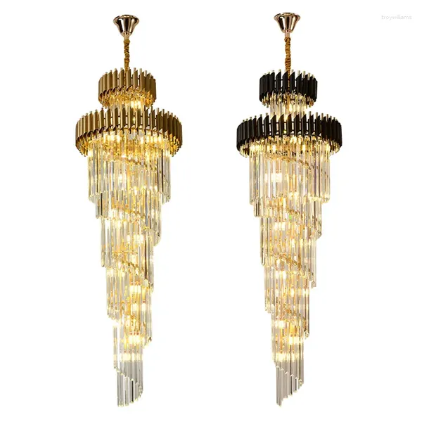 Lampes suspendues Lustres en cristal modernes de luxe pour escalier Or/Noir Villa El Lobby Suspension en métal Lumières Loft Éclairage Décoration