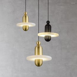 Lampes suspendues de luxe en marbre espagnol LED petit lustre éclairage de chevet restaurant île décoration lampe noir / or