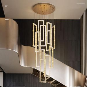 Hanglampen luxe trappen glansverlichting moderne kristallen led art deco indoor verlichtingslamp stalen rechthoek hangende armatuur