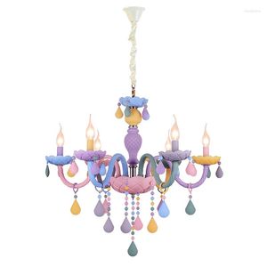 Lampes suspendues Macaron couleur correspondant cristal pendentif lumières chambre lampe chambre d'enfant fille américaine princesse décoration de la maison éclairage