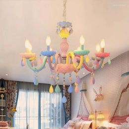 Hanglampen macaron kleurrijke led kristal kroonluchter European-stijl woonkamer meisje prinses kinderen E14 kaarslicht slaapkamer