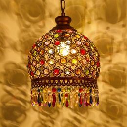 Lâmpadas pendentes Malásia Bohemia Lâmpada Vintage Ferro Cristal Quarto Sala de Jantar Fixture190J