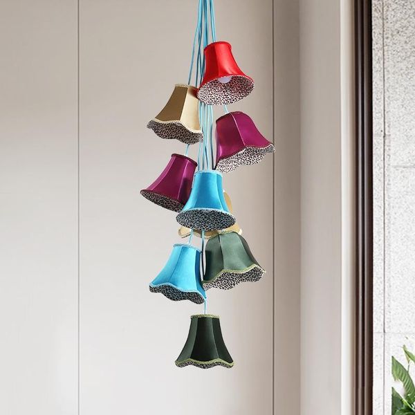Lámparas colgantes Color mediterráneo americano Luces de campana Habitación de los niños Arte de tela Comedor Dormitorio Escritorio Pasillo Accesorio de iluminación