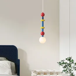 Lampes suspendues Memphis coloré chambre chevet lumière boule verre abat-jour haut plafond suspension lustre rouge jaune bleu G9