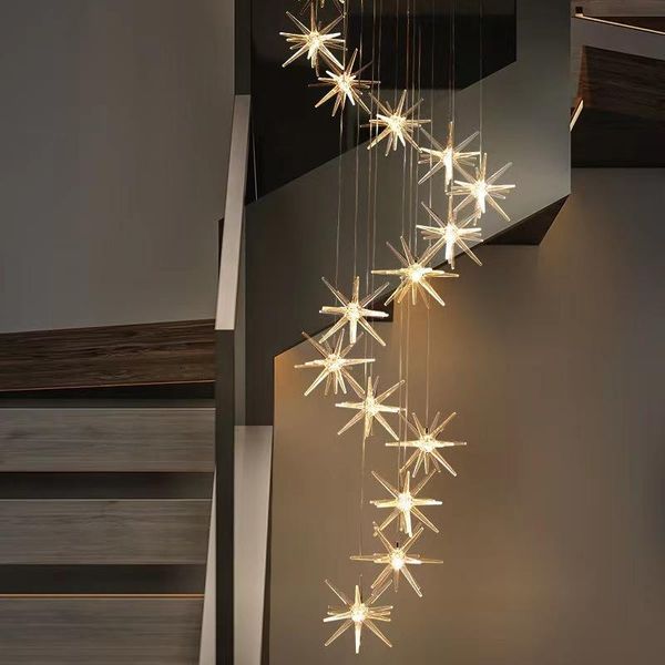 Lampes suspendues Meteor Rain Escalier Lustre Moderne Minimaliste LED Chambre De Luxe Restaurant El Escaliers Rotatifs Creative Starry LampPendant