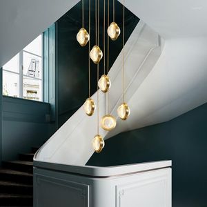 Lampes suspendues météorique douche barre d'escalier maison luminaires d'intérieur boule de cristal lumières planète univers