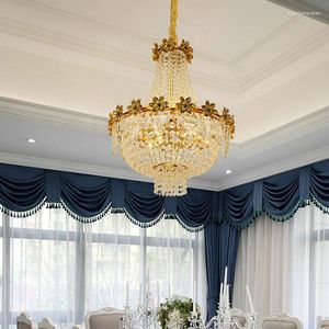 Lampes suspendues Lustre en cristal mi-ancien de luxe Cour européenne Cuivre Salle à manger Chambre Couloir Entrée