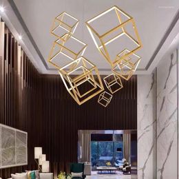 Hanger lampen minimalisme geometrische ledlampen moderne glans vergulde gouden kubus hangende kroonluchter luminarias verlichtingsarmaturen