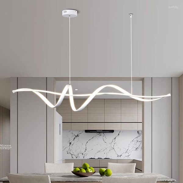 Lampes suspendues Art minimaliste moderne LED lumières pour salle à manger cuisine barre cordon décoration nordique suspendu noir