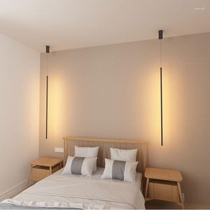 Lampes suspendues minimaliste LED lumières noir doré plafond suspendu pour hall salon chambre lampe de chevet ligne droplight