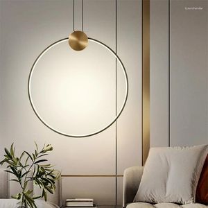 Hanglampen Minimalistische luxe ring Nachtkastje LED Kleine kroonluchter Slaapkamerlamp Woonkamer Creatieve ophanglijn Verstelbare koperen verlichting