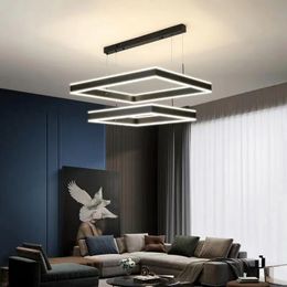 Lampes suspendues minimaliste moderne Led lustre éclairage à la maison carré chambre anneaux plafond monté étude suspension lampe