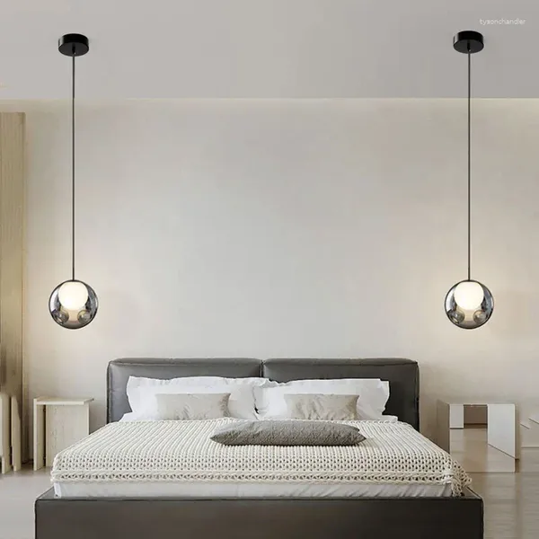 Lampes suspendues minimaliste nordique LED pendentif lumière verre créatif suspendu lustres lampe de chevet pour chambre à coucher salle à manger cuisine salon