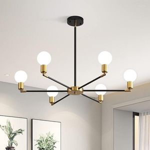 Lampes suspendues minimaliste salon lustres salle à manger chambre luminaires suspendus or noir métal E27 ampoule rotative