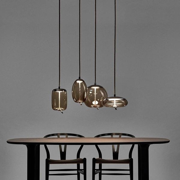 Lampes suspendues Luminaire de luxe postmoderne minimaliste Lampe en verre vintage Élégance de style nordique Lustre gris fuméPendentif