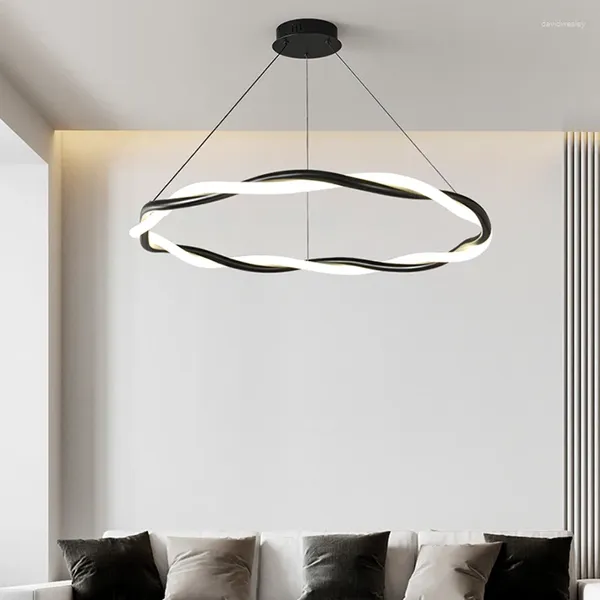 Lámparas colgantes Lámparas de araña redondas minimalistas para sala de estar Lámpara blanca y negra Comedor Diseño circular LED