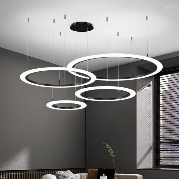 Lámparas colgantes de estilo minimalista, anillo circular negro, lámpara decorativa LED para sala de estar, lámpara de luces de cocina para dormitorio nórdico para el hogar