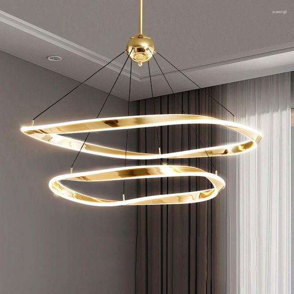 Lampes suspendues Mobius Strip Moderne De Luxe Design Art Anneau Irrégulier LED Lustre Pour La Décoration Intérieure Salon Salle À Manger Cuisine Island El