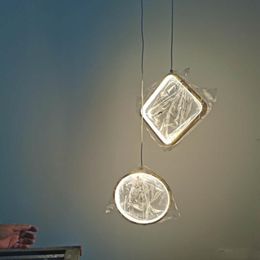 Lampes suspendues Moderne 20cm Design rond et carré Lampe à LED en aluminium doré pour îlot de cuisine Banc Bars Luminaire de chevetPendentif