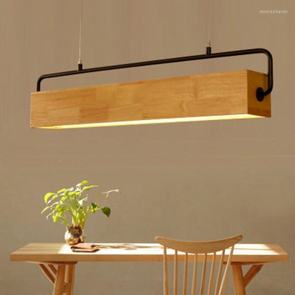 Lampes suspendues Lumières LED réglables modernes avec cadre en bois pour salle à manger Rectangle en bois Hanglamp Suspension Light