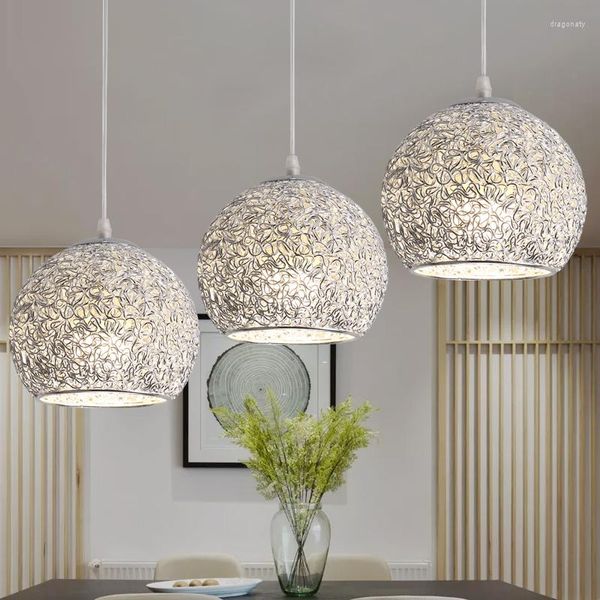 Lámparas colgantes Araña de alambre de aluminio moderna Bola de plata Comedor Bar Sala de estar Dormitorio Centro comercial Iluminación