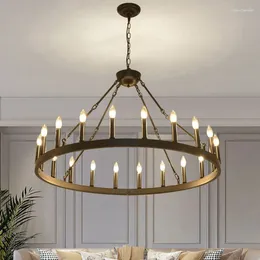 Hanglampen Moderne Amerikaanse Retro Ijzeren Hanglamp Led Droplight Ronde Restaurant Bar Kaars Kroonluchter Voor Eetkamer Woonkamer