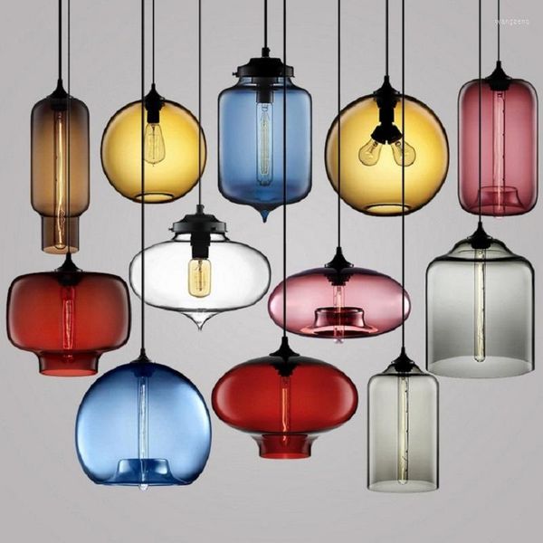 Lámparas colgantes Luces de vitrales modernas y coloridas Comedor Cocina Loft Lámpara colgante Decoración industrial Accesorio de iluminación para el hogar