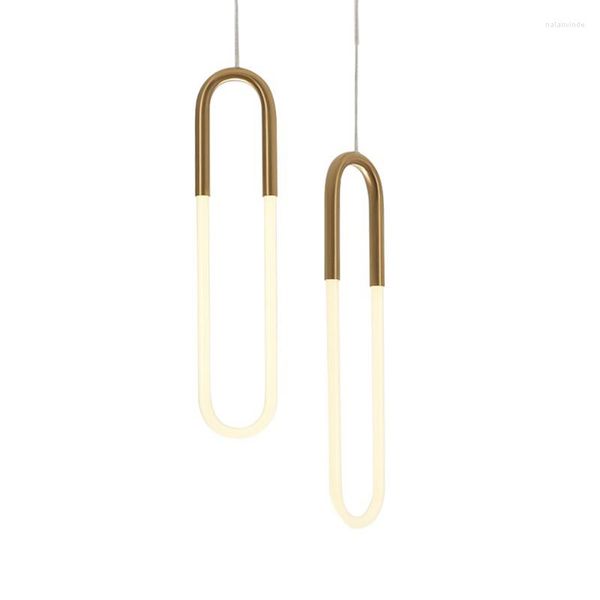 Lampes suspendues Design d'art moderne Cordon LED unique pour salle à manger Luminaire Luminaire Matériau de placage de fer Lampe suspendue de forme ovale