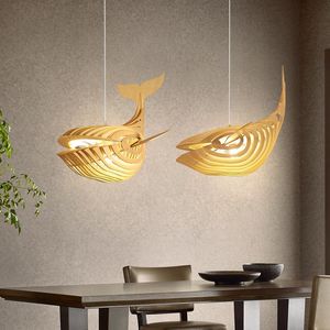 Lampes suspendues Art moderne lumières baleine bois lampe restaurant poisson pour chambre d'enfants suspendus cuisine luminairespendentif