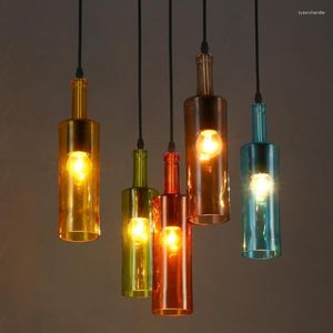 Hanglampen Moderne kunst Stained Glass Lights Nieuwigheid Restaurant Cafe Bar Opknoping El Wine Bottle Home Lighting