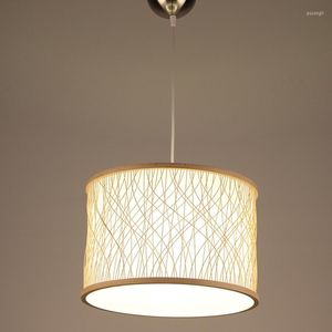 Hanglampen moderne Azië -stijl bamboe e27 handgemaakte houten lamp natuurlijke kroonluchter voor kithcen el projectverlichting